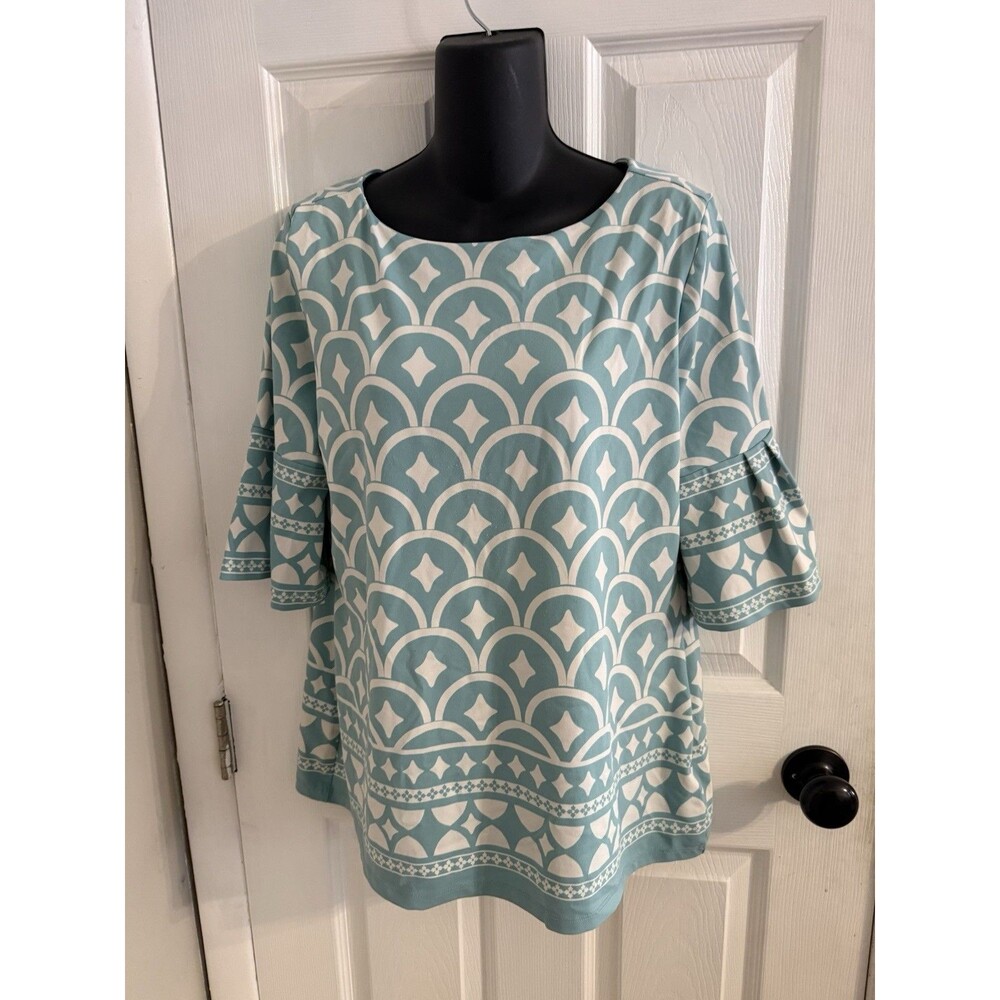 Charter Club Women’s size petite large baby blue bell sleeve top blouse